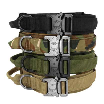 Military Tactical Dog Collar & Bungee Leash Set – Nylon Training Collar for Medium to Large Dogs