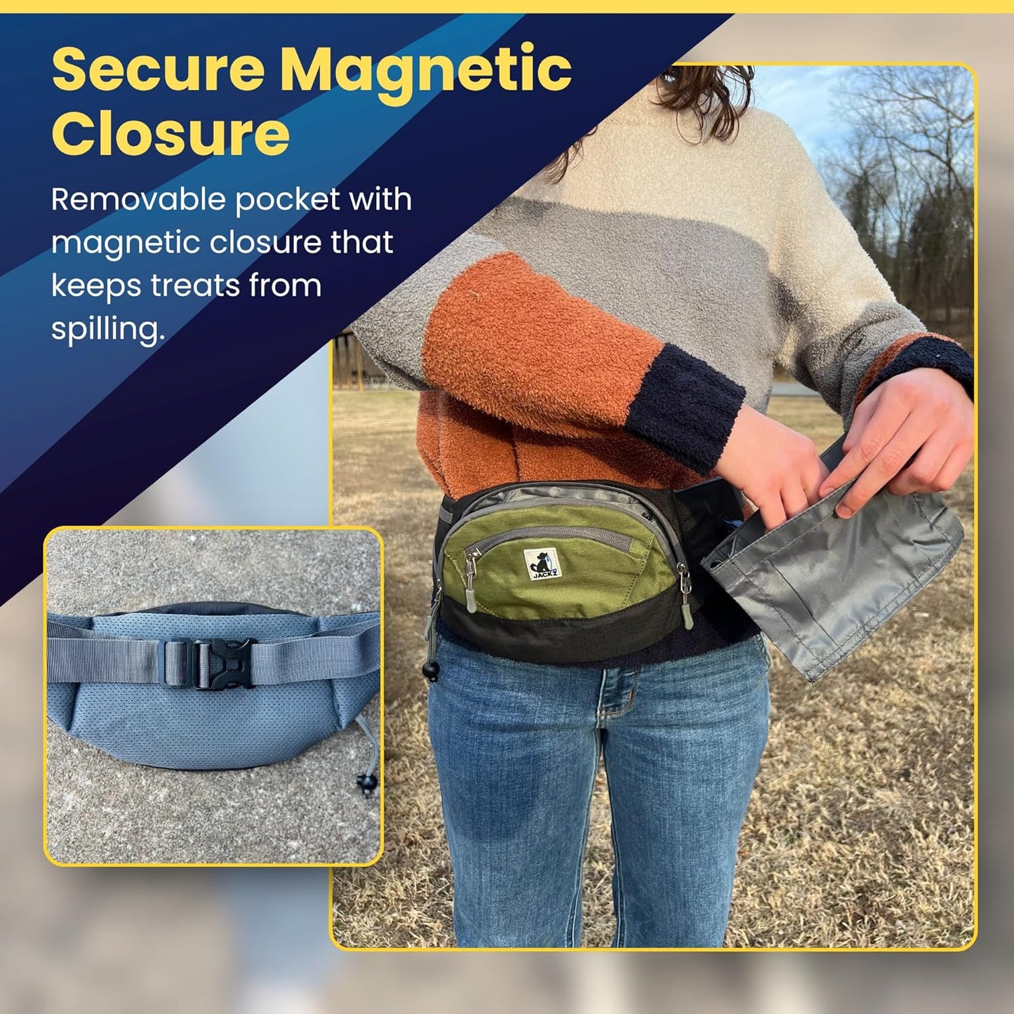 JACKZ Dog Treat Pouch – Versatile Training Bag with Poop Bag Dispenser | Adjustable Waist & Crossbody Carry
