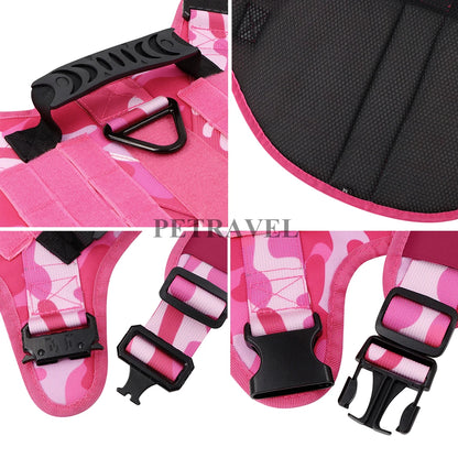 Military Dog Pink Harness & Leash Set – Adjustable Tactical Vest for Medium/Large Dogs