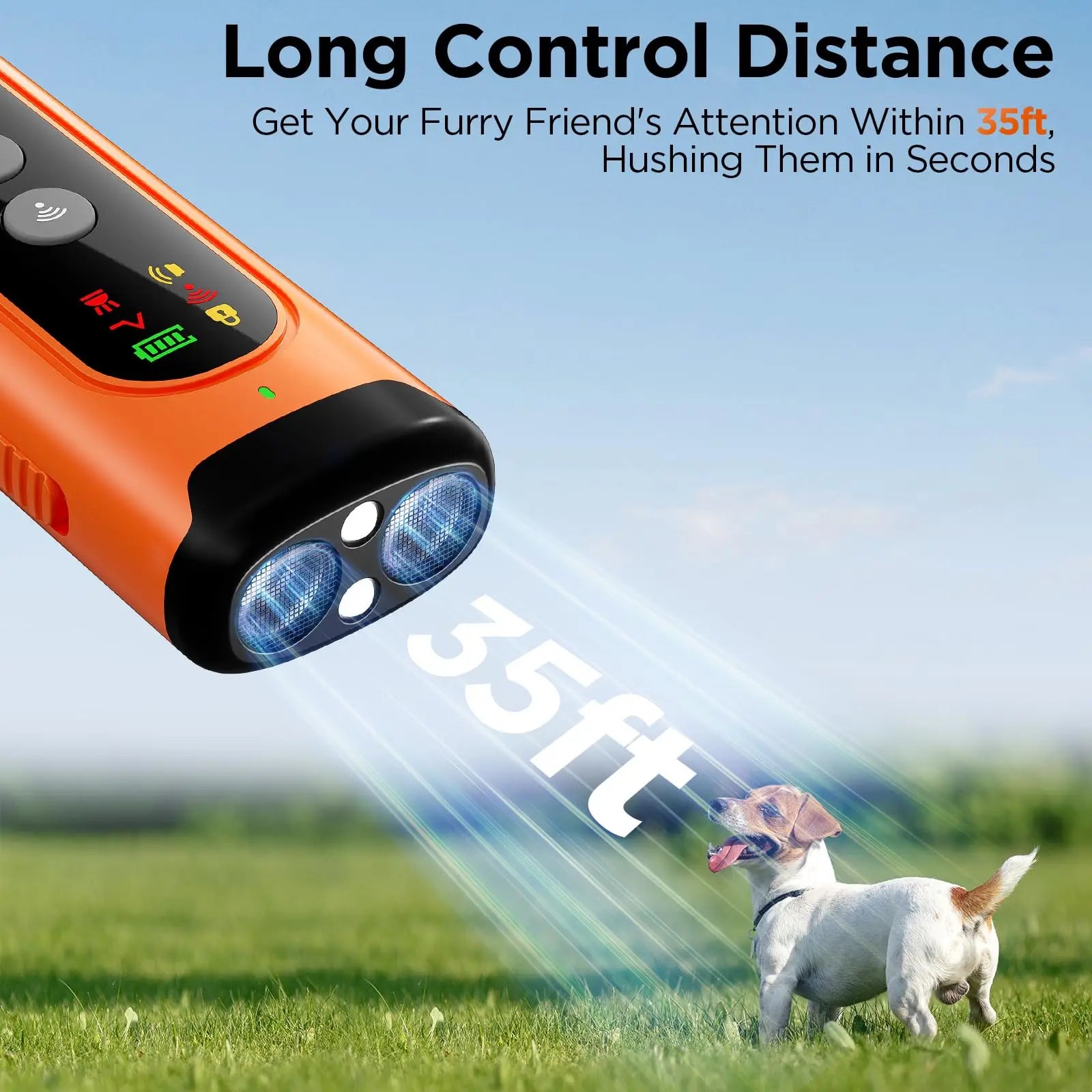 Ultrasonic Dog Repeller 50FT Range Dog Bark Deterrent Device Anti-Bark Device for Dog Training with LED Flashlight