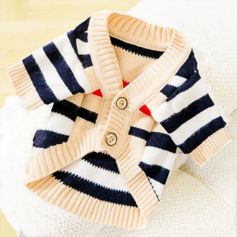 Knitted Winter Sweater for Dogs & Cats – Striped Cardigan for Small Pets