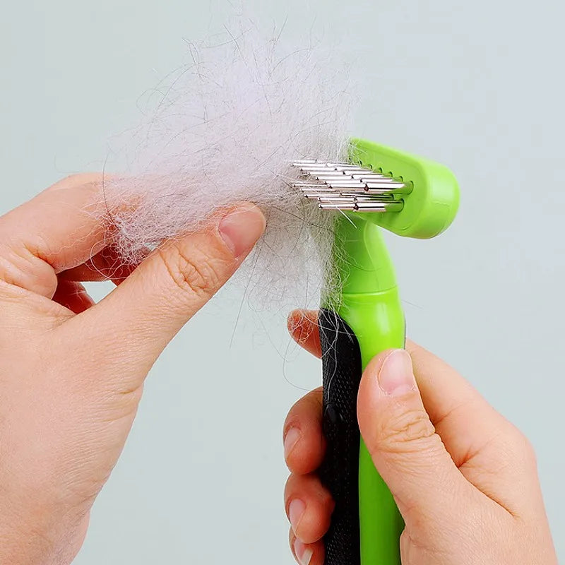 Double Teeth Dog Comb Pet Hair Remover, Stainless Steel Grooming Brush for Dogs & Cats, Effective Fur Detangler & Massage Tool