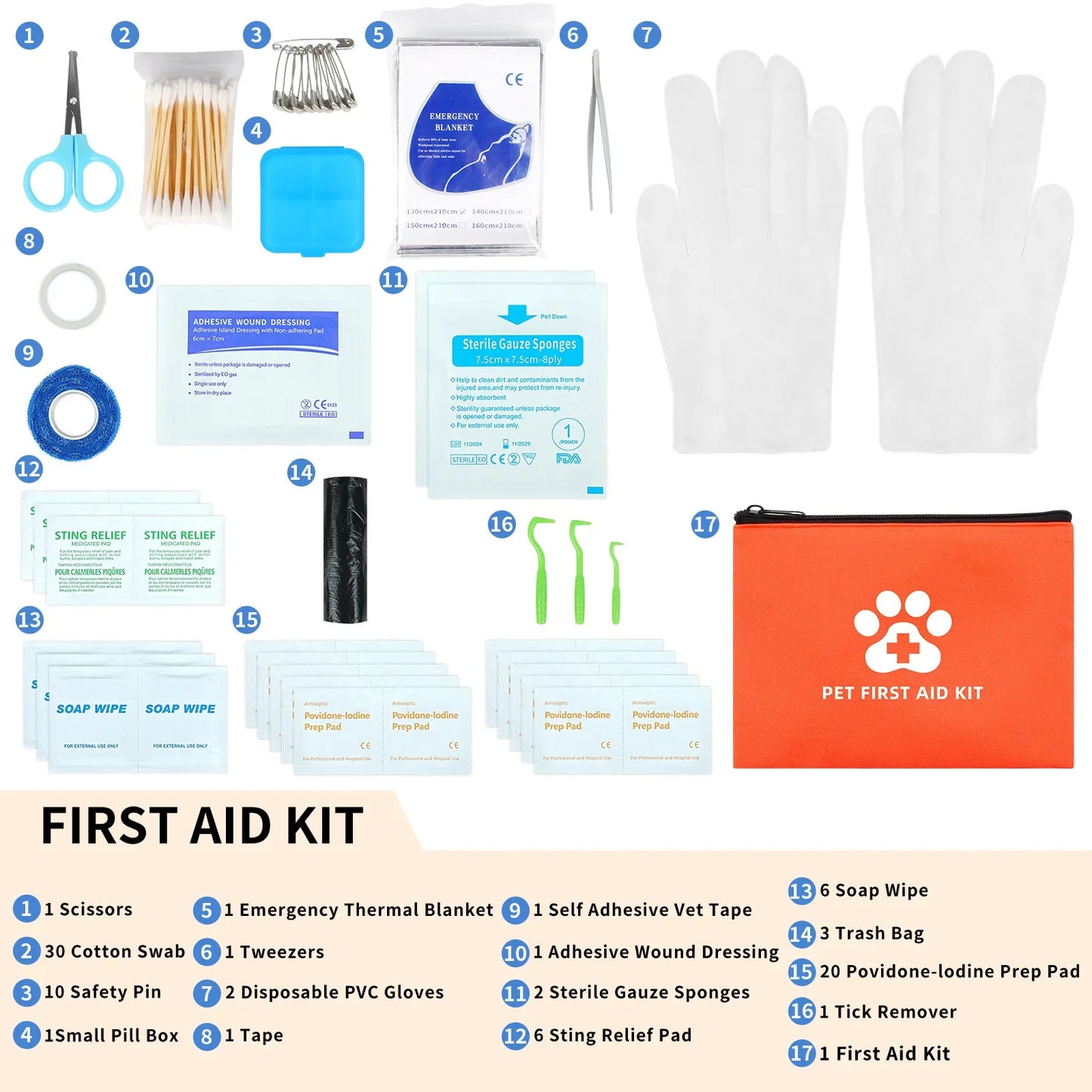 Compact Pet First Aid Kit – Medical Pack with Bandages, Dressings & Tools for Outdoor Adventures