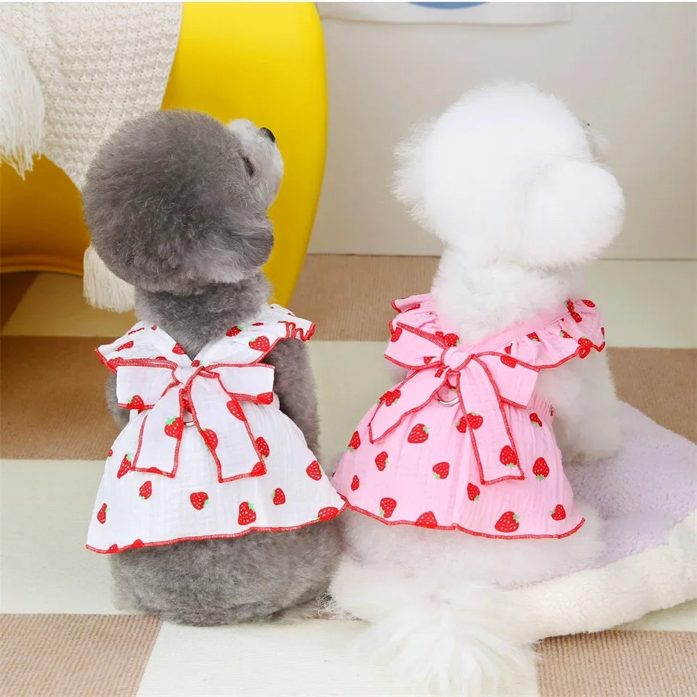 Strawberry Pattern Summer Dress for Dogs – Cute Suspender Skirt for Small Dogs, Cats & Puppies