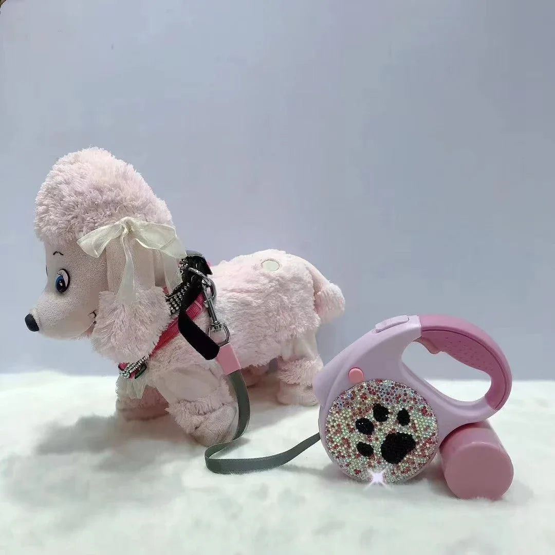 Sparkling Rhinestone Automatic Retractable Pet Leash with LED Light and Garbage Bag Dispenser – 5M Leash for Dogs & Cats