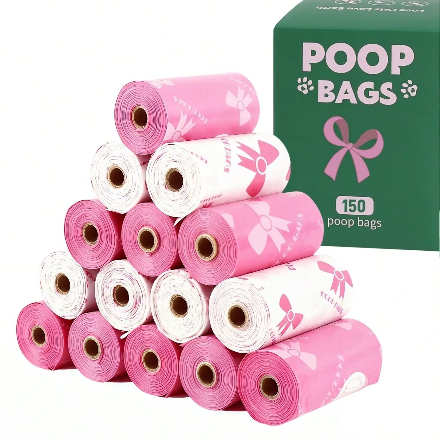 3/6/10 Rolls Thick & Durable Pet Poop Bags with Pink Bows – Leakproof Dog & Cat Waste Bags for Outdoor Walks, Multiple Sizes