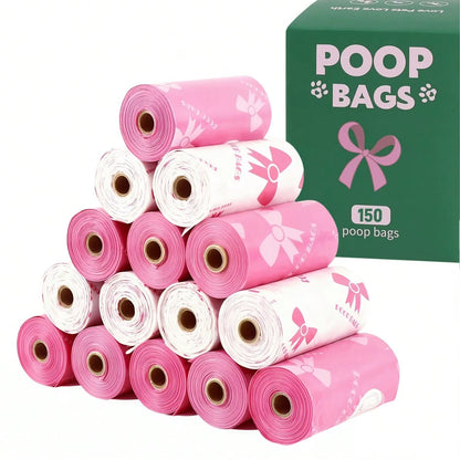 3/6/10 Rolls Thick & Durable Pet Poop Bags with Pink Bows – Leakproof Dog & Cat Waste Bags for Outdoor Walks, Multiple Sizes