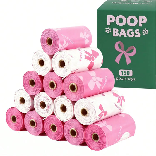 3/6/10 Rolls Thick & Durable Pet Poop Bags with Pink Bows – Leakproof Dog & Cat Waste Bags for Outdoor Walks, Multiple Sizes