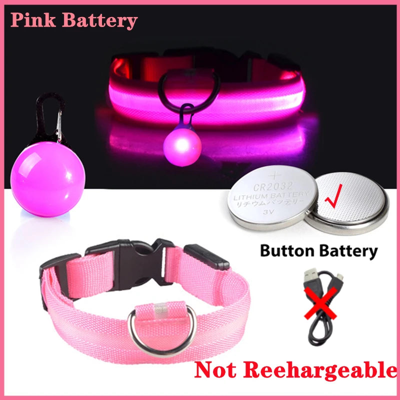 USB Charging Glowing Dog Collar with Pendant – Luminous LED Light Dog Collar for Safety – Available in XS-XXL