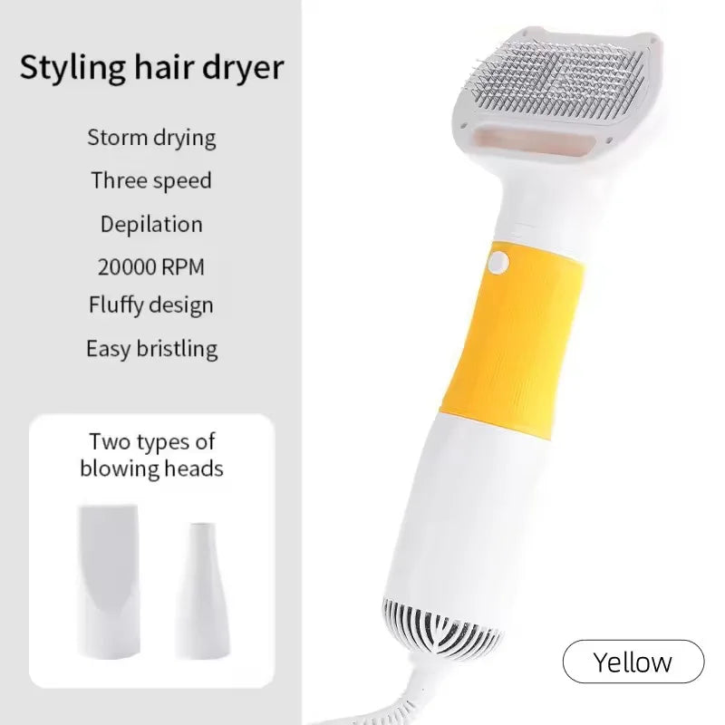 3-in-1 Pet Hair Dryer Slicker Brush for Dogs & Cats – Quiet, Portable, Adjustable Temperature with Overheat Protection