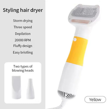 3-in-1 Pet Hair Dryer Slicker Brush for Dogs & Cats – Quiet, Portable, Adjustable Temperature with Overheat Protection