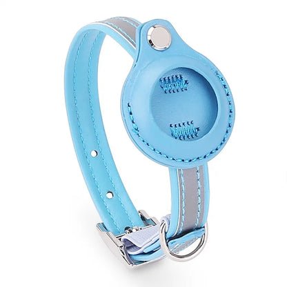 Reflective Leather Dog Collar for Apple Airtag – Adjustable Anti-Lost Collar for Dogs and Cats | Durable PU Leather, Safe & Stylish