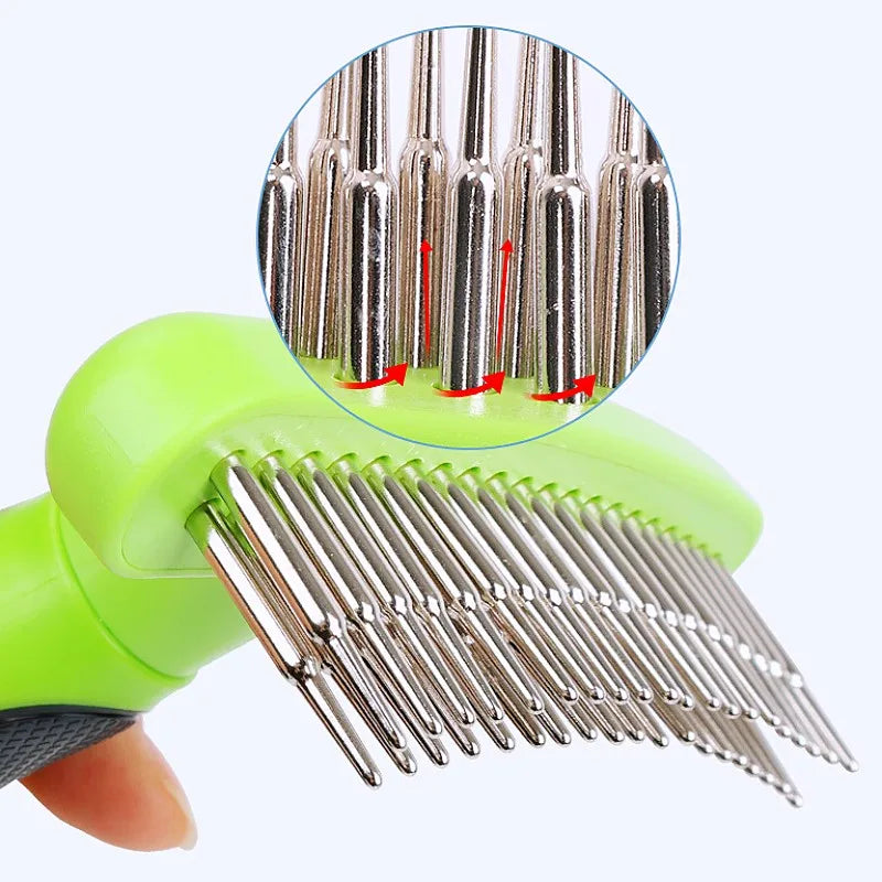 Double Teeth Dog Comb Pet Hair Remover, Stainless Steel Grooming Brush for Dogs & Cats, Effective Fur Detangler & Massage Tool