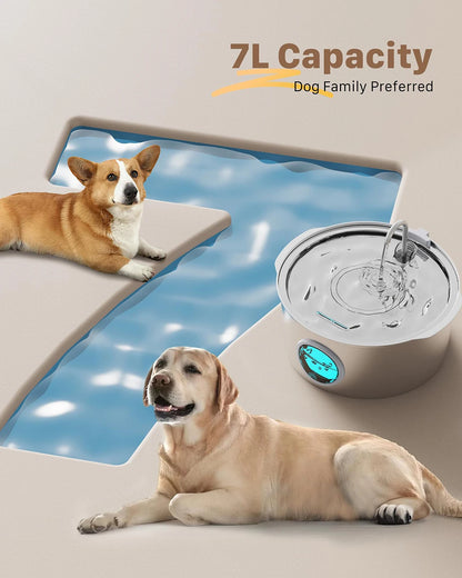7L Large Capacity Stainless Steel Cat Water Fountain - Automatic Drink Feeder for Dogs and Cats