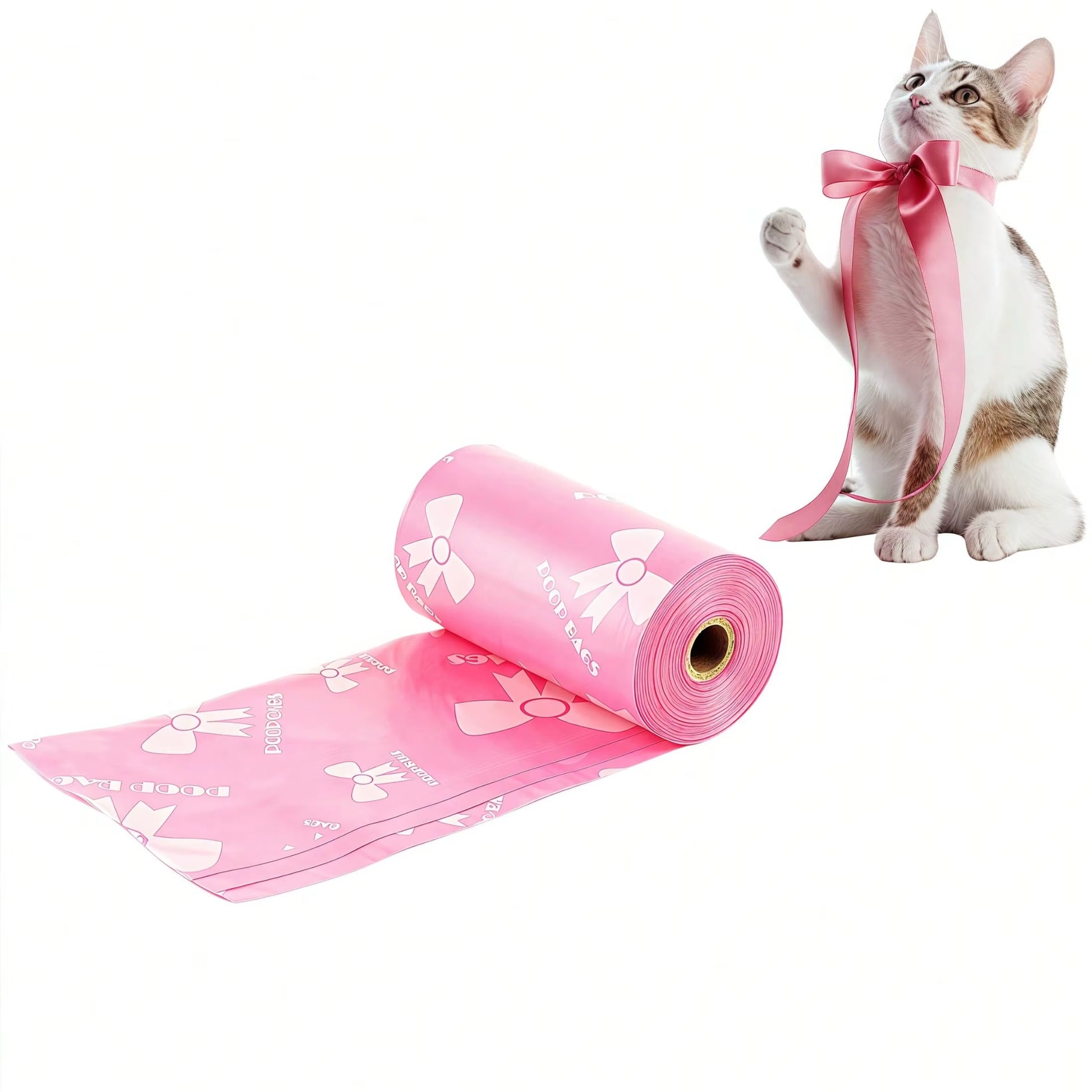 3/6/10 Rolls Thick & Durable Pet Poop Bags with Pink Bows – Leakproof Dog & Cat Waste Bags for Outdoor Walks, Multiple Sizes