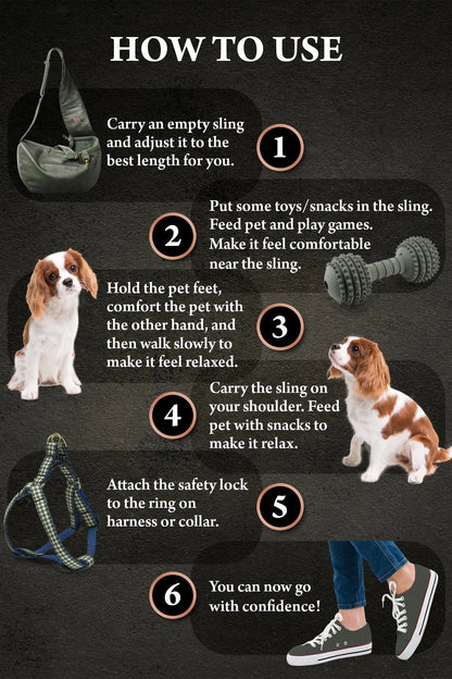 Luxury Dog Sling Carrier for Small Dogs - Adjustable Padded Strap, Vegan Leather, Breathable Plush, 3X Safety Features (Dark Green)