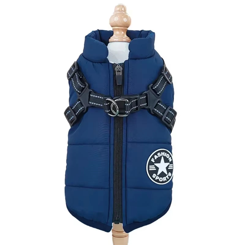 Winter Dog Coat with Harness – 2-in-1 Waterproof Fleece Jacket for Small to Large Dogs | Zipper Design