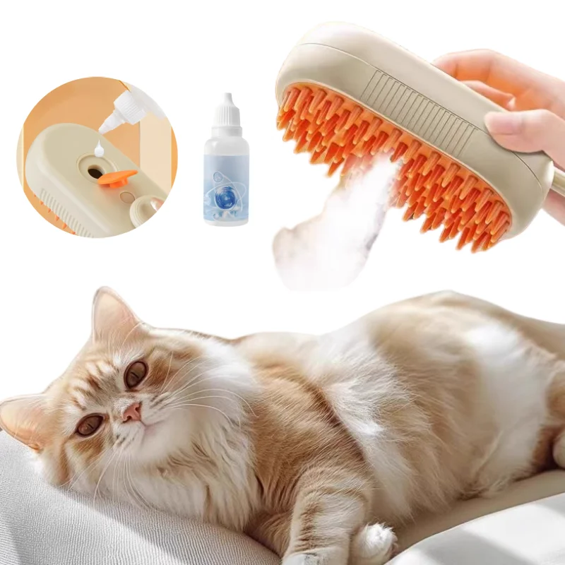 3-in-1 Pet Steam Spray Brush – Massaging, Cleaning & Hair Removal for Dogs & Cats, Rechargeable Silicone Grooming Tool