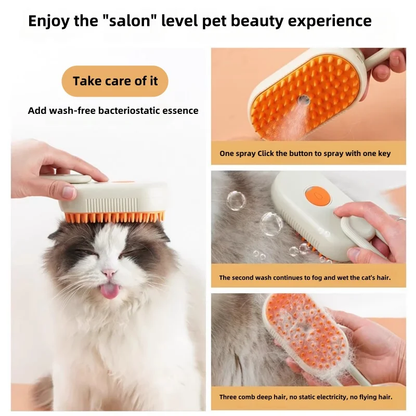 3-in-1 Pet Steam Spray Brush – Massaging, Cleaning & Hair Removal for Dogs & Cats, Rechargeable Silicone Grooming Tool