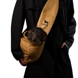 Luxury Dog Sling Carrier for Small Dogs - Adjustable Padded Strap, Vegan Leather, Breathable Plush, 3X Safety Features (Beige)