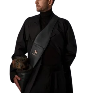 Luxury Dog Sling Carrier for Small Dogs - Adjustable Padded Strap, Vegan Leather, Breathable Plush, 3X Safety Features (Black)