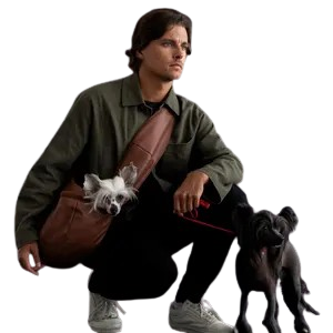Luxury Dog Sling Carrier for Small Dogs - Adjustable Padded Strap, Vegan Leather, Breathable Plush, 3X Safety Features (Brown)