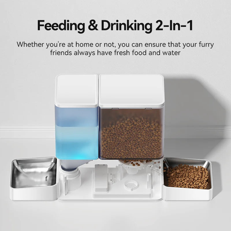 8.5L Automatic Pet Feeder & 3.5L Water Fountain - WIFI App Remote Control Smart Dog Food Dispenser & Gravity Water Drinker
