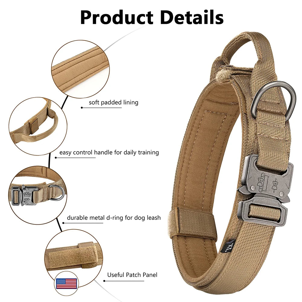 Heavy Duty Tactical Dog Collar & Leash Set – Military Collar with Handle for Medium/Large Dogs