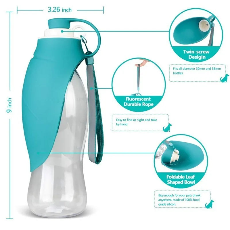 580ml (20oz) Portable Dog Water Bottle - Travel-Friendly Silicone Water Dispenser & Dog Bowl for Small, Medium, and Large Dogs