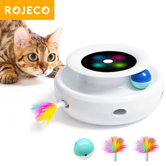 2-in-1 Smart Cat Toy – Automatic Feather Ball Toy Set for Cats & Dogs, 5 Interactive Modes