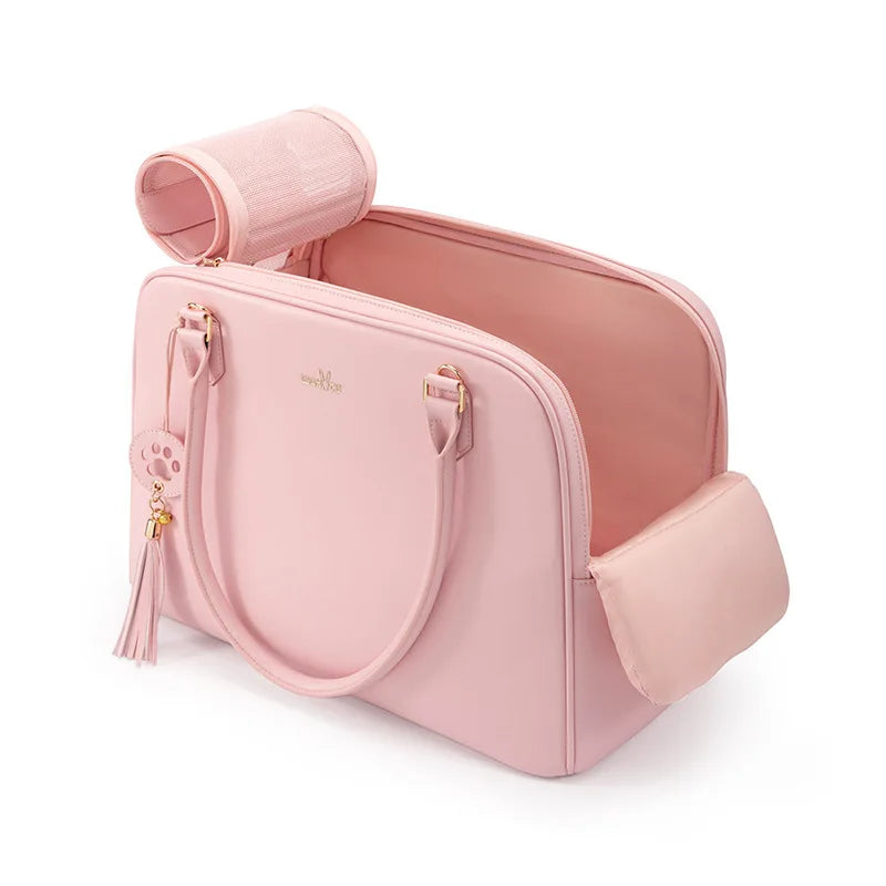 Luxury Leather Cat Bag Carrier – Airline Approved Crossbody Pet Carrier for Puppies, Cats & Rabbits | Portable Travel Handbag – Black