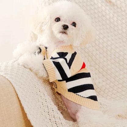 Knitted Winter Sweater for Dogs & Cats – Striped Cardigan for Small Pets