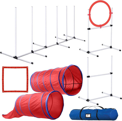 Cheering Pet Deluxe Edition Dog Agility Training Set – Indoor/Outdoor Dog Agility Equipment with Two Tunnels | Complete Set for Fun & Training