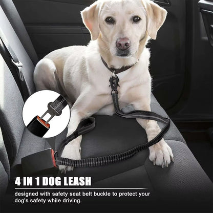 Reflective Bungee Dog Leash – Heavy Duty Tactical Leash with Car Seatbelt for Large Dogs