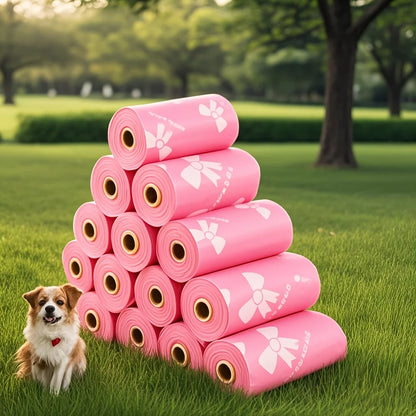 Thick & Durable Pet Poop Bags with Pink Bows – Leakproof Dog & Cat Waste Bags for Outdoor Walks, Multiple Sizes