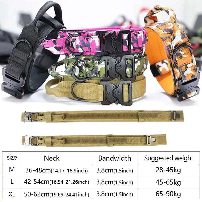 Military Dog Collar – Durable Nylon with Quick Release Buckle and Training Handle