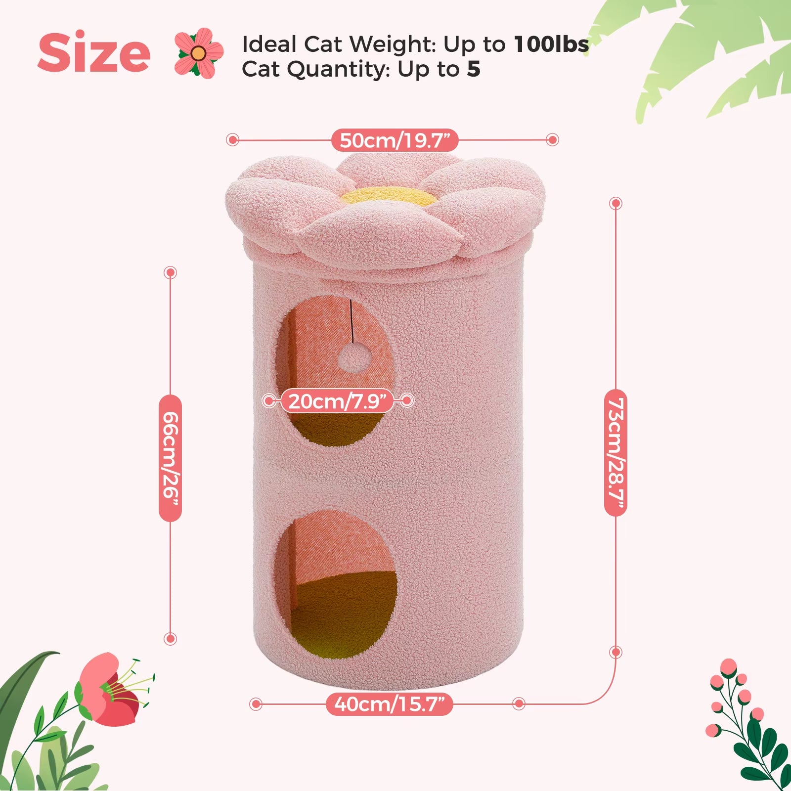 2-Storey Cat Bed for Indoor Cats with Removable Flower Perch & Hanging Toy – Comfortable Cat Condo