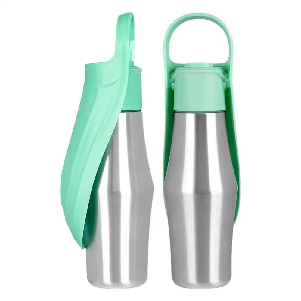 Portable Dog Water Bottle - 750ml (27oz) Stainless Steel Travel Water Dispenser with Leaf Shape Bowl for Small & Large Dogs