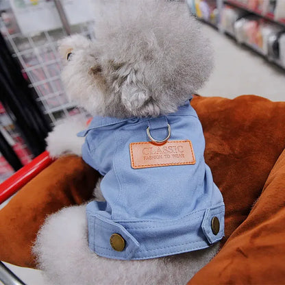 Dog Clothes Denim Coat for Spring & Summer – Comfortable Pet Outfits with Leash Ring for Small & Medium Dogs