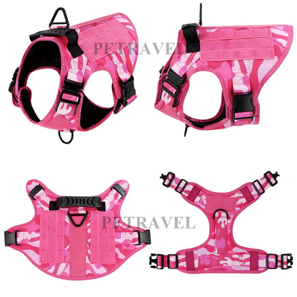 Military Dog Pink Harness & Leash Set – Adjustable Tactical Vest for Medium/Large Dogs