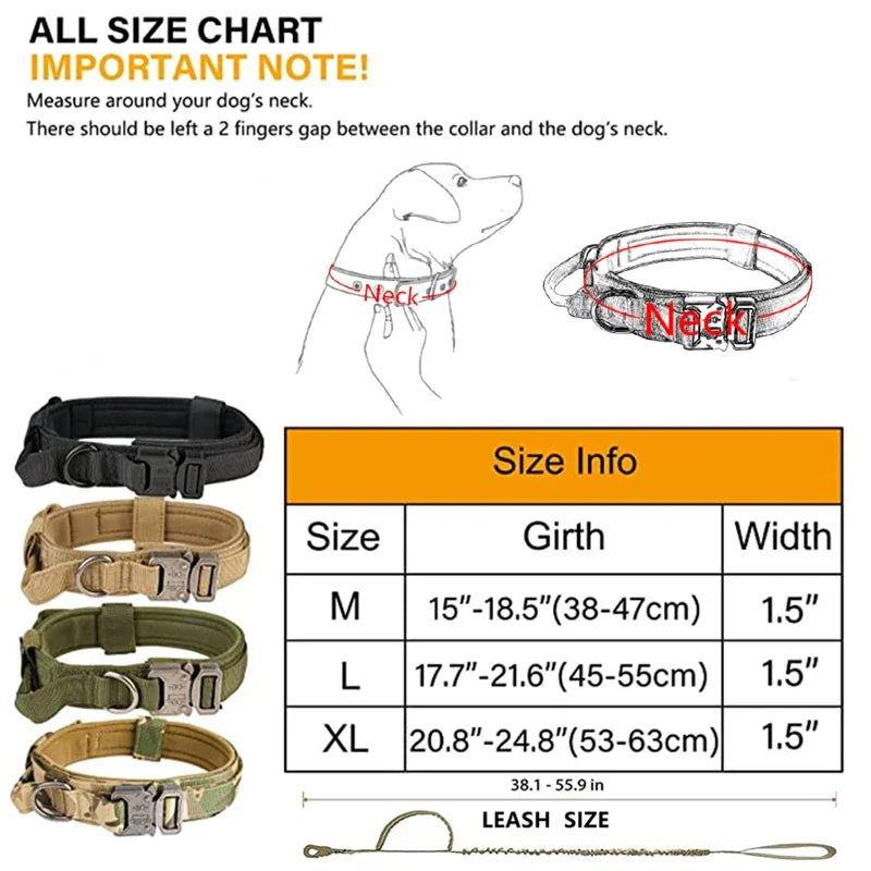 Tactical Dog Collar & Leash Set – Adjustable Military Collar for Medium to Large Dogs