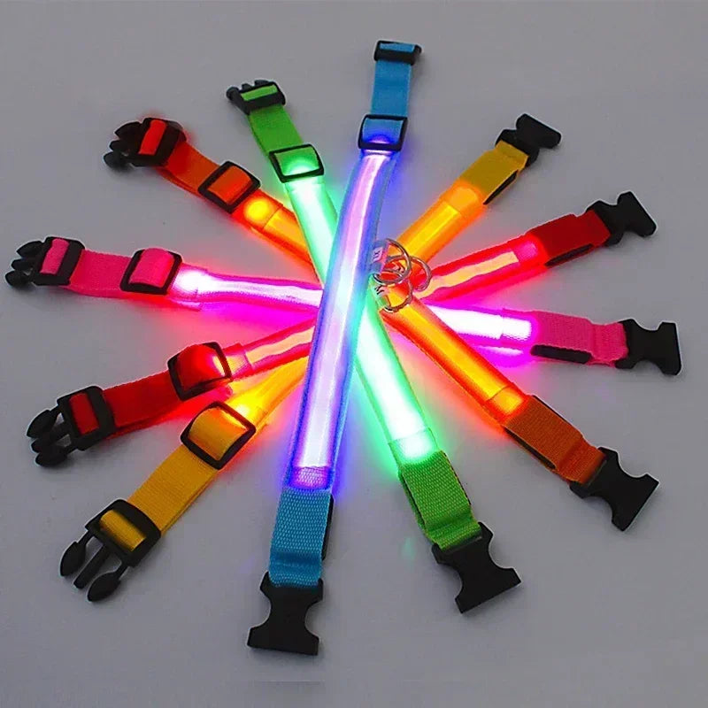 LED Glowing Dog Collar - Rechargeable Night Safety Flashing Pet Collar for Small Dogs with Adjustable Sizes