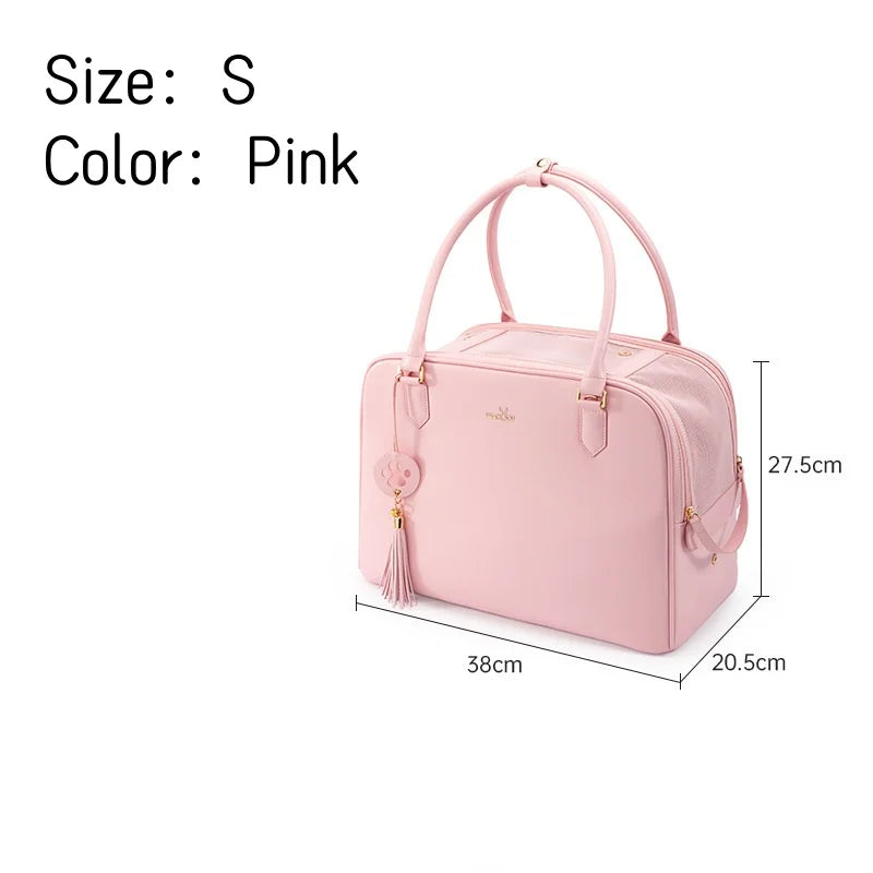 Luxury Leather Cat Bag Carrier – Airline Approved Crossbody Pet Carrier for Puppies, Cats & Rabbits | Portable Travel Handbag – Black