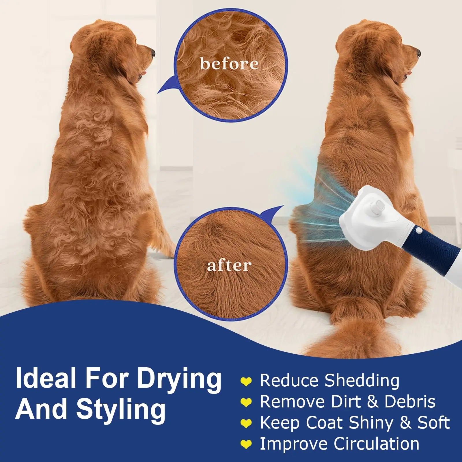3-in-1 Pet Hair Dryer Slicker Brush for Dogs & Cats – Quiet, Portable, Adjustable Temperature with Overheat Protection
