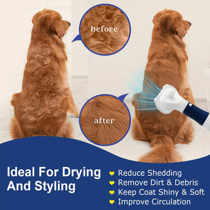 3-in-1 Pet Hair Dryer Slicker Brush for Dogs & Cats – Quiet, Portable, Adjustable Temperature with Overheat Protection