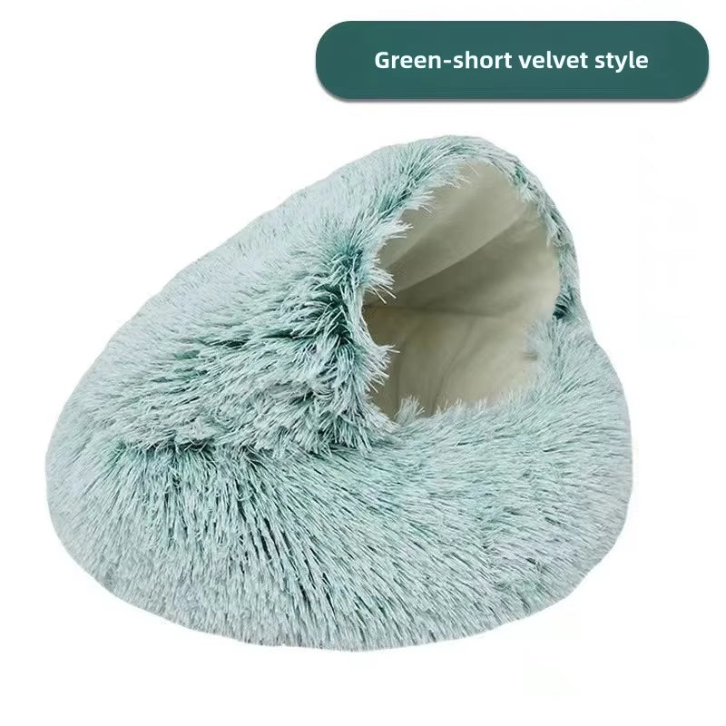 Autumn & Winter Plush Pet Bed – Warm, Semi-Enclosed Cat Nest