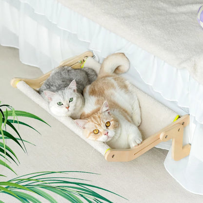 Cat Window Perch Lounge Mount Hammock Window Seat Bed Shelves for Indoor Cats No Drilling No Suction Cup Large Beige