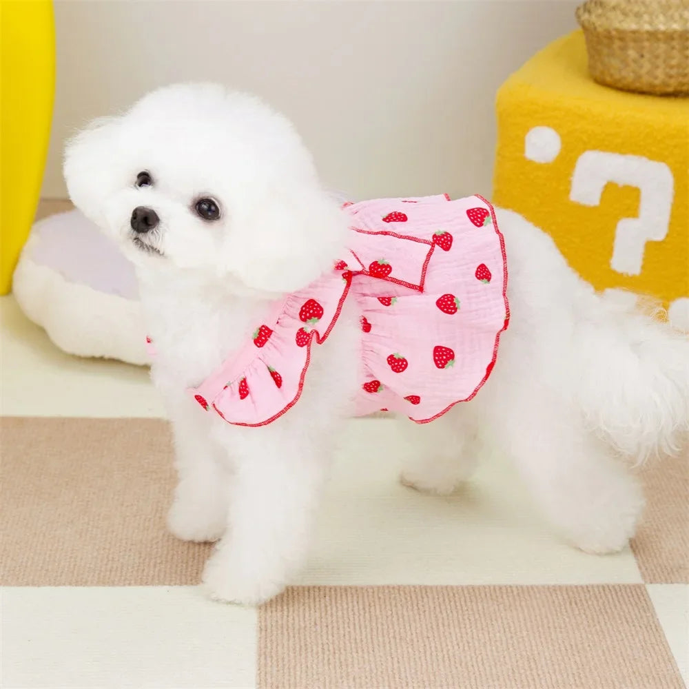 Strawberry Pattern Summer Dress for Dogs – Cute Suspender Skirt for Small Dogs, Cats & Puppies