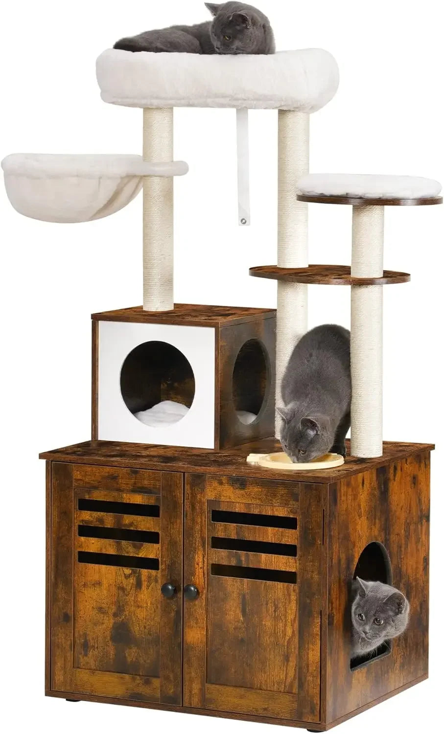 All-in-One Cat Tree Furniture with Litter Box Storage & Feeding Station | Modern Cat Condo for Kittens & Cats