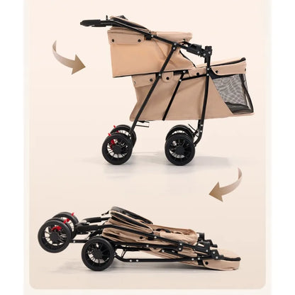 Double Pet Stroller – One-Hand Folding Dog & Cat Travel Carrier, Max 24KG